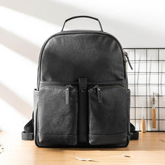 Black Fashion Mens Leather 15-inch Computer Backpacks Black Travel Backpacks College Backpack for men - iwalletsmen