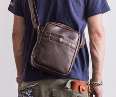 Genuine Leather Mens Cool Messenger Bag Sling Bag Chest Bag Bike Bag Cycling Bag for men