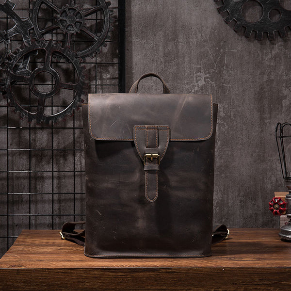 Cool Mens Leather School Backpack Travel Backpack Leather Satchel Backpack for Men - iwalletsmen