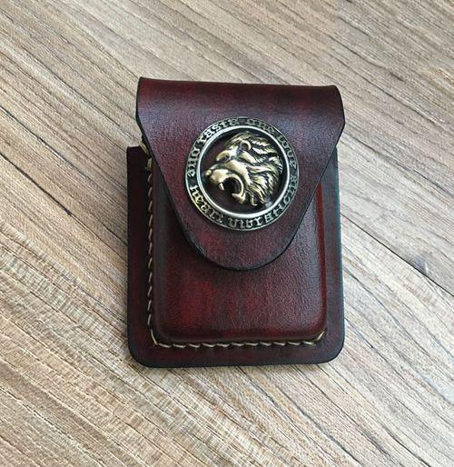 Brown Thick Leather Copper Lighter Cover Protective Lighter Cover For Men - iwalletsmen
