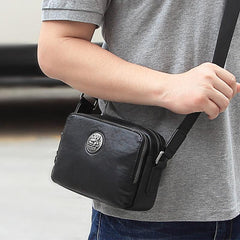 BADASS Black LEATHER MENS Small Ipad Courier Bag SIDE BAG Casual MESSENGER BAG FOR MEN - iwalletsmen