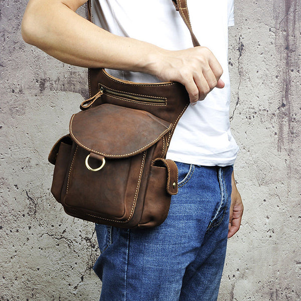 Cool Leather Mens Drop Leg Bag Belt Pouch Waist Bag Shoulder Bag for Men - iwalletsmen