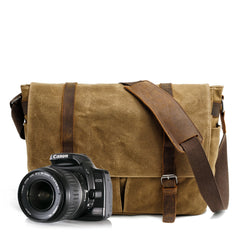 Waxed Canvas Leather Mens Waterproof 14'' Camera Bags Black Side Bag Messenger Bag Shoulder Bag For Men - iwalletsmen