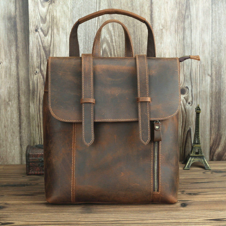 Badass Brown Leather Men's 12 inches Side Courier Bag Bag Computer Backpack School Backpack For Men - iwalletsmen