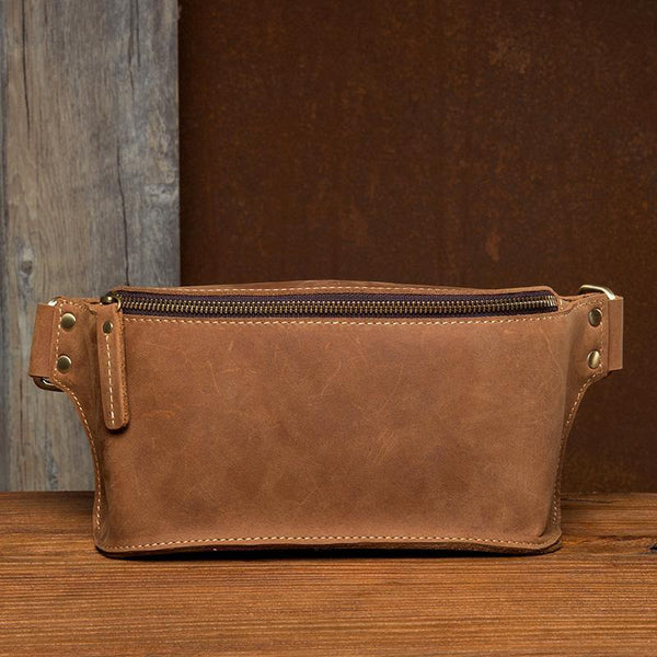 Cool Brown Leather Mens Fanny Packs Waist Bag Hip Pack Belt Bag Bumbag for Men - iwalletsmen