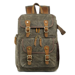 Khaki CANVAS WATERPROOF MENS 15'' CANON CAMERA BACKPACK LARGE NIKON CAMERA BAG DSLR CAMERA BAG FOR MEN - iwalletsmen