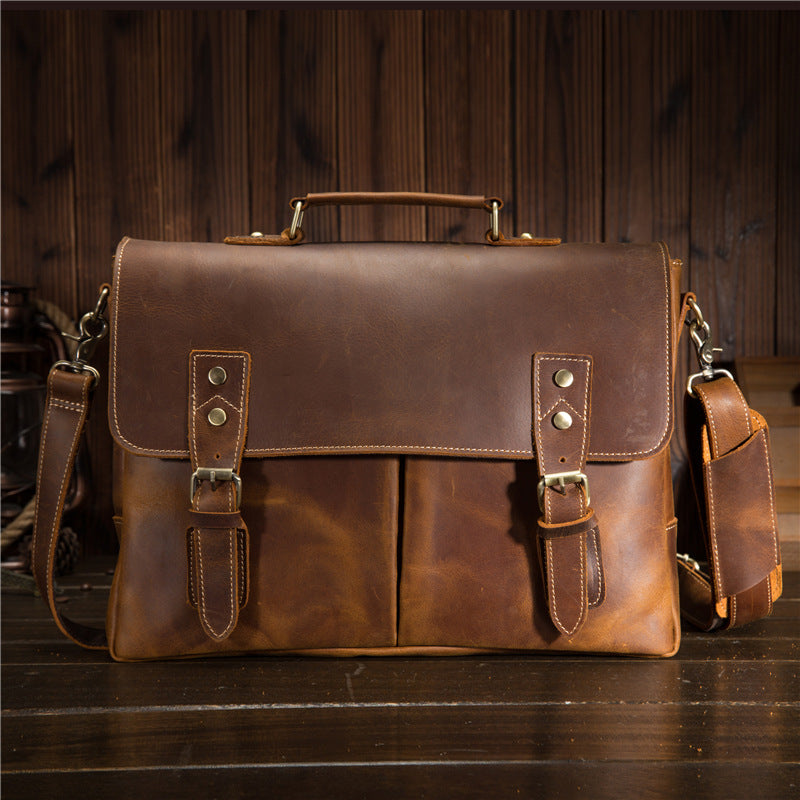 Vintage Brown Leather Mens Briefcase 13inch Laptop Bag Business Bag Handbag For Men - iwalletsmen