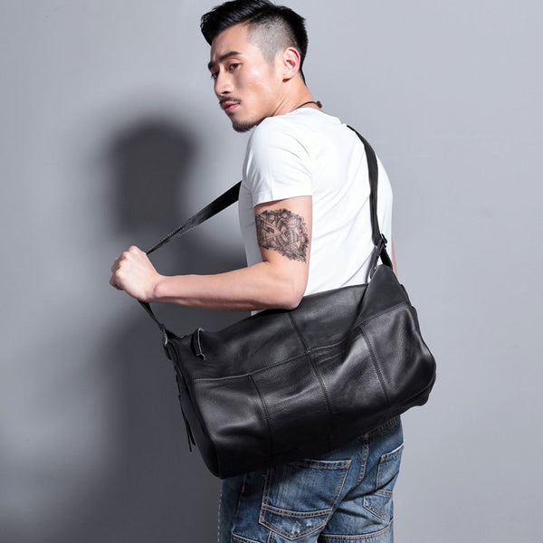 Cool Black Leather Mens Weekender Bag Travel Bags Shoulder Bags for men - iwalletsmen