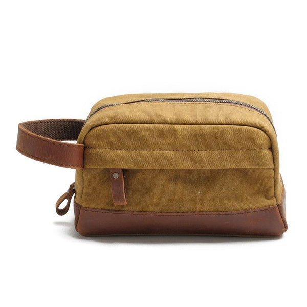 Cool Waxed Canvas Leather Mens Wristlet Bag Vintage Clutch Zipper Bag for Men - iwalletsmen