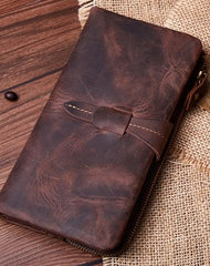 Vintage Coffee Cool Mens Leather Long Wallets Bifold Long Wallet for Men - iwalletsmen