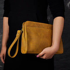 Vintage Large Leather Mens Wristlet Bag Wristlet Wallet Side Bag Clutch Wallet for Men - iwalletsmen
