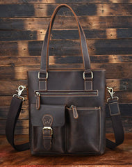 Cool Black Coffee Leather Tote Work Bag Handbag Briefcase Shoulder Bag For Men - iwalletsmen
