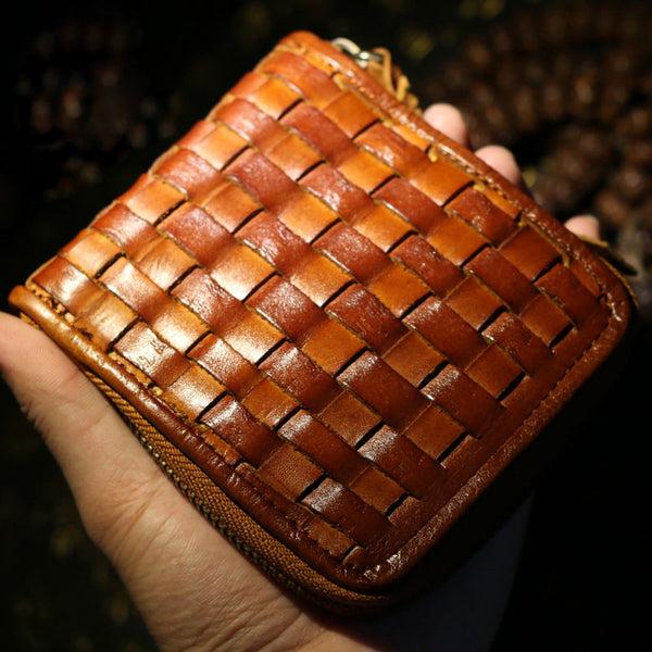 Handmade Leather Braided Mens billfold Wallet Cool Leather Wallet Slim Wallet for Men
