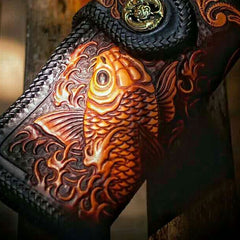 Handmade Leather Carp Mens Chain Biker Wallet Cool Leather Wallet With Chain Wallets for Men