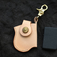Cool Beige Keychain Leather Mens Zippo Lighter Cases With Belt Clip Lighter Holders For Men - iwalletsmen