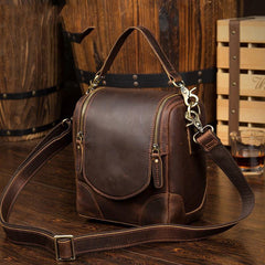 Dark Brown Leather Mens Small SLR Camera Bag Shoulder Bag Messenger Bag For Men - iwalletsmen