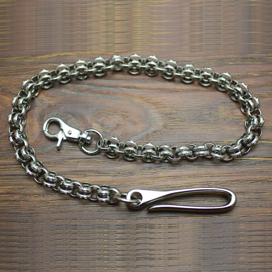 Cool Men's Handmade Stainless Steel Double ring Biker Wallet Chain Pants Chain Wallet Chain For Men - iwalletsmen