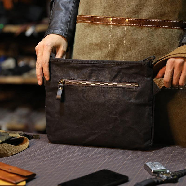 Camouflage Canvas Mens Small Courier Bag Messenger Bag Black Postman Bag For Men - iwalletsmen