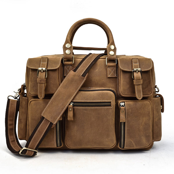 Vintage Leather Men's Travel Bag Business Handbag Laptop 14inch Briefcase For Men - iwalletsmen