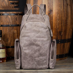 Gray Fashion Mens Leather 12-inch Computer Backpacks Cool Travel Backpacks School Backpack for men - iwalletsmen