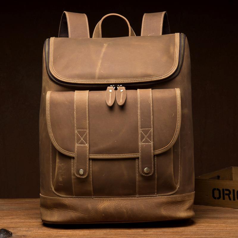 Casual Brown Mens Leather 15-inch Computer Backpacks Brown Travel Backpack School Backpacks for men - iwalletsmen