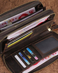 Cool Leather MensLong Wallet Double Zipper Clutch Wallet Wristlet Wallet - iwalletsmen