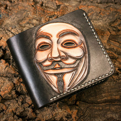 Handmade Leather V for Vendetta Tooled Mens billfold Wallet Cool Leather Wallet Slim Wallet for Men