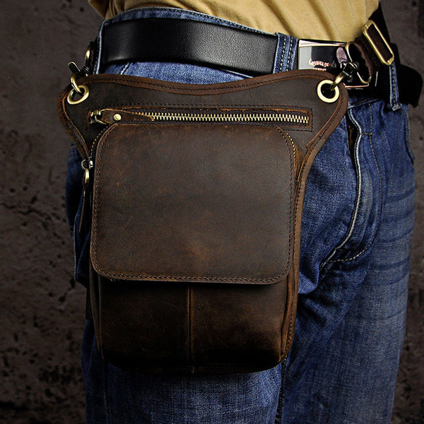 Biker Mens Leather Drop Leg Bags Waist Bag Belt Pouch Pack Sides Bags for Men - iwalletsmen