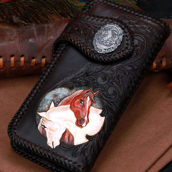 Handmade Leather Horse Mens Chain Biker Wallet Cool Leather Wallet With Chain Wallets for Men
