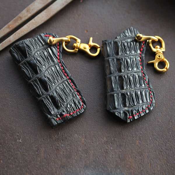 Black Crocodile Leather Mens Disposable Lighter Case Lighter Holder with Belt Clip For Men - iwalletsmen