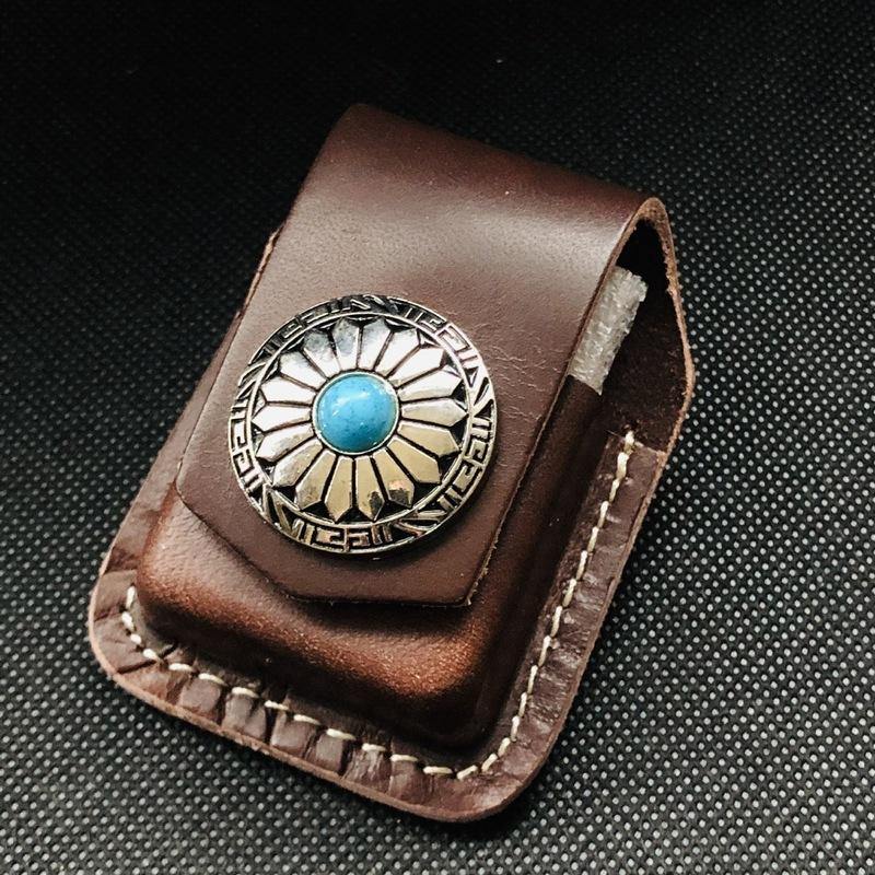 Coffee Handmade Leather Mens Indian Chief Zippo Lighter Holders Lighter Case For Men - iwalletsmen