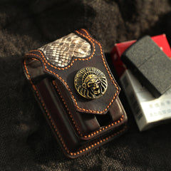 Cool Handmade Indian SKull Leather Mens Cigarette Case with Lighter Holder Belt Loop for Men - iwalletsmen
