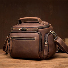 Vintage Dark Brown Leather Mens Camera Shoulder Bag Small Messenger Bag Courier Bag for Men - iwalletsmen
