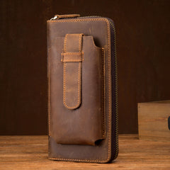 Brown Cool Mens long Wallet Wristlet Bag Clutch Wallet Mobile Long Wallet for Men - iwalletsmen