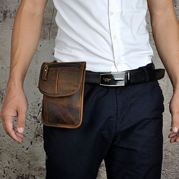 Mens Leather Small Belt Pouch Slim Side Bag Waist Pouch Holster Belt Case for Men - iwalletsmen