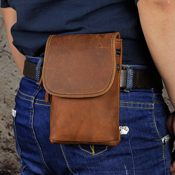Mens Leather Small Belt Pouch Side Bag Waist Pouch Holster Belt Cases for Men - iwalletsmen