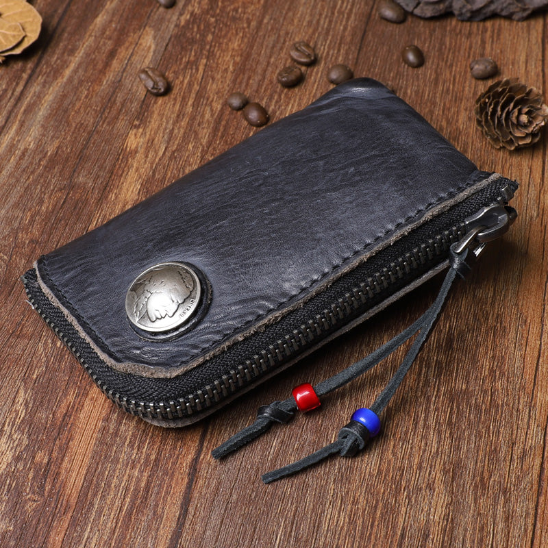 Retro Handmade Mens Leather Key Purse Black Car Key Wallet Card Wallet For Men - iwalletsmen