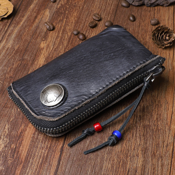 Retro Handmade Mens Leather Key Purse Black Car Key Wallet Card Wallet For Men - iwalletsmen