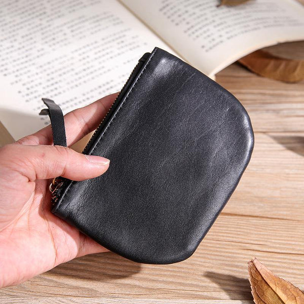 Black Leather Mens Card Wallets Cool Small Zipper Change Wallet Coin Purse For Men - iwalletsmen