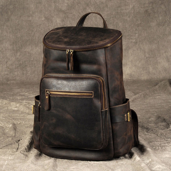 Genuine Leather Mens Cool Backpack Sling Bag Large Coffee Travel Bag Hiking Bag for men