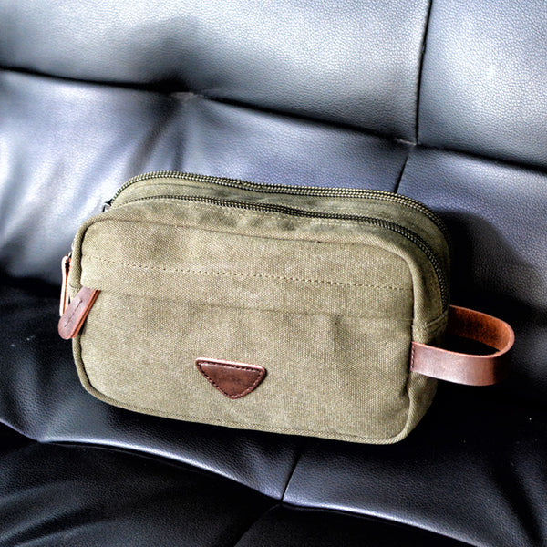 Cool Canvas Leather Mens Black Clutch Bag Mini Green Phone Bag Wristlet Bag For Men - iwalletsmen