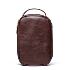 Vintage Brown Leather Men's Clutch Bag Double Zipped Small Wristlet Handbag Storage Bag For Men - iwalletsmen