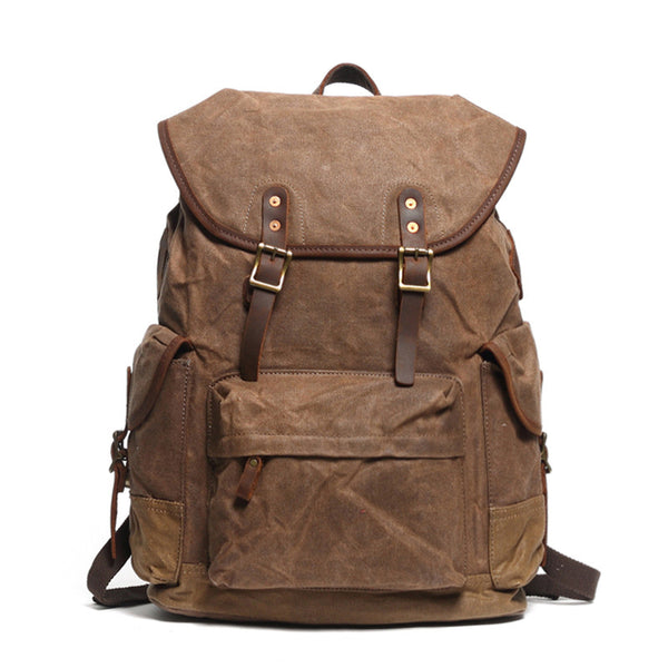 Cool Waxed Canvas Mens Casual 14'' Green Hiking Backpack Black Computer Backpack Travel Backpack College Bag for Men - iwalletsmen