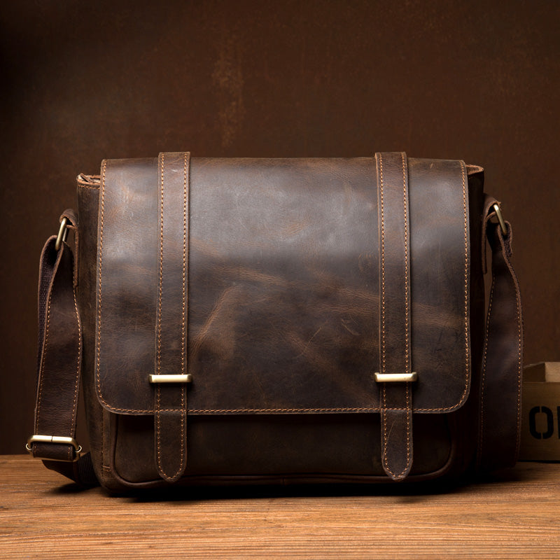 Cool Dark Brown Leather 11 inches Mens Small Messenger Bags Side Bag Brown Courier Bag for Men - iwalletsmen