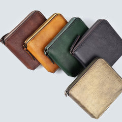 Handmade Mens Cool billfold Leather Wallet Men Small zipper Wallets Bifold for Men - iwalletsmen