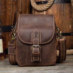 Dark Brown Casual Leather Mens Small Side Bag Messenger Bag Waist Bag Belt Pouch for Men - iwalletsmen