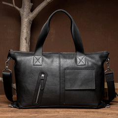 Black Leather Mens 15 inches Briefcase Laptop Bags Business Handbag Work Bag for Men - iwalletsmen
