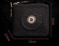 Handmade Leather Small Tooled Mens billfold Wallet Cool Chain Wallet Biker Wallet for Men