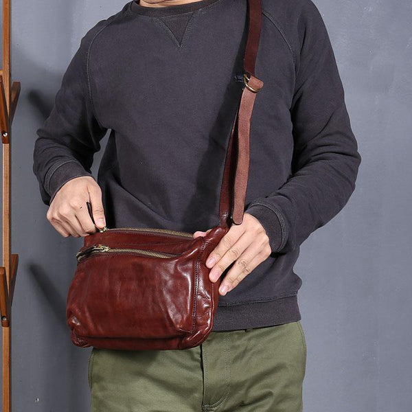 Vintage Black Leather Mens Cool Small Side Bag Messenger Bag Brown Postman Courier Bag for Men - iwalletsmen