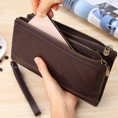 Fashion Black Leather Men's Bifold Long Wallet Brown Wristlet Wallet Clutch Wallet For Men - iwalletsmen